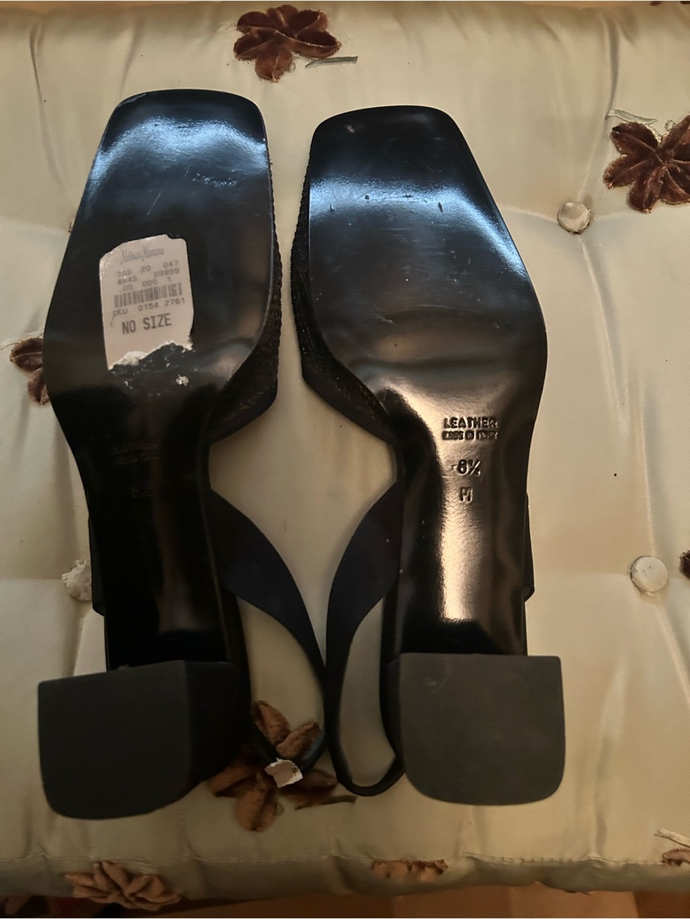Yves Saint Laurent Black Leather Square-Toe Slingback Heels